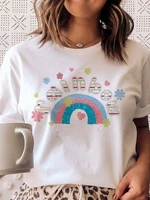 cartoon lovely rainbow print t shirts women t shirt for woman 2022 short sleeves o neck young girls t tops ladies white tshirt