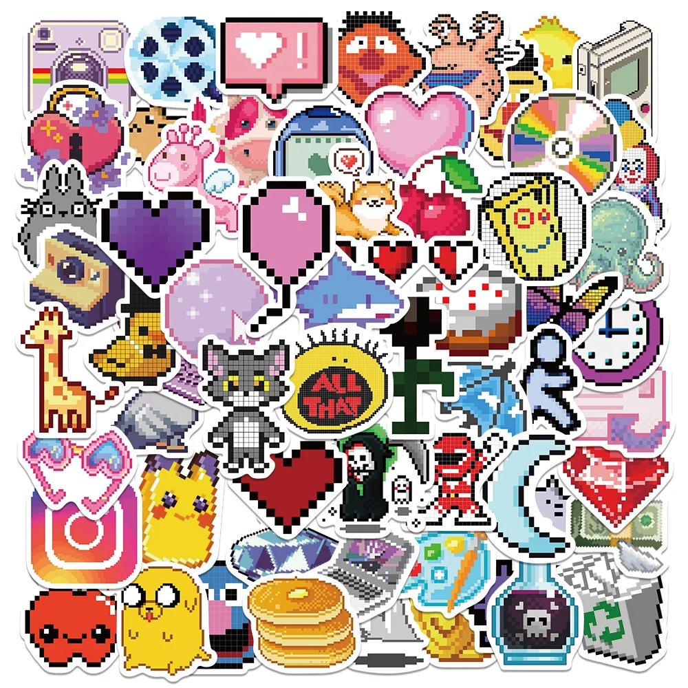 10/64PCS Pixel Cartoon Stickers Cute Waterproof Stickers for Laptop Water Bottles Stickers for Teen Boys Girls Classic Kids Toys