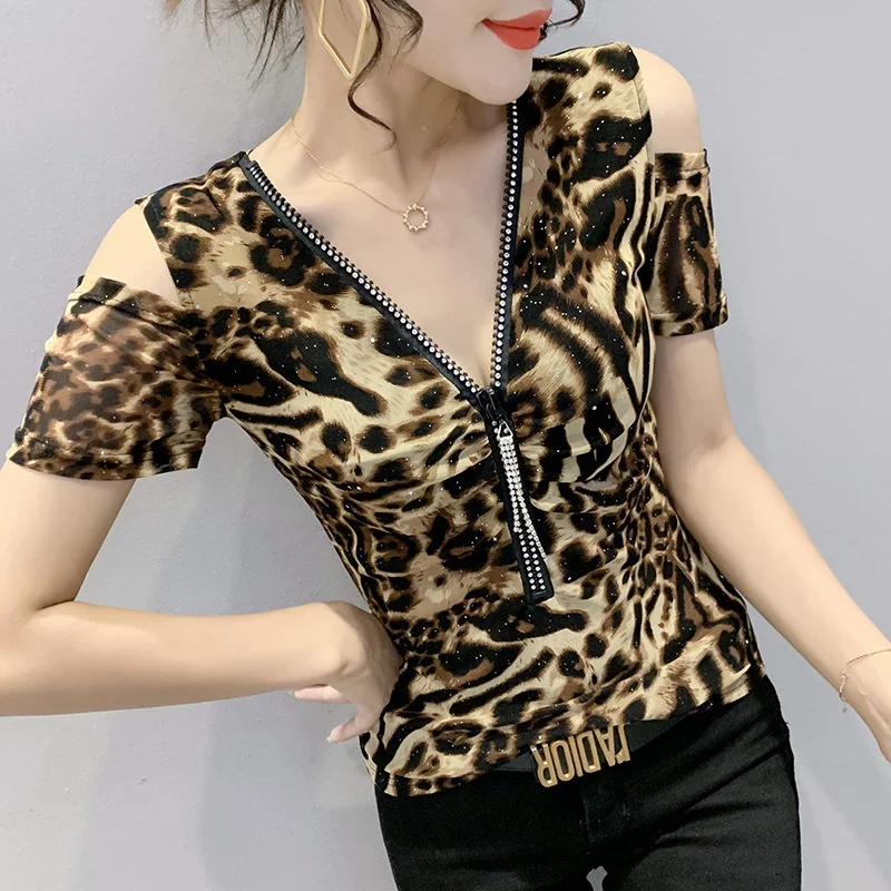 #7159 Винтажная футболка с открытыми плечами Женская пикантная облегающая на