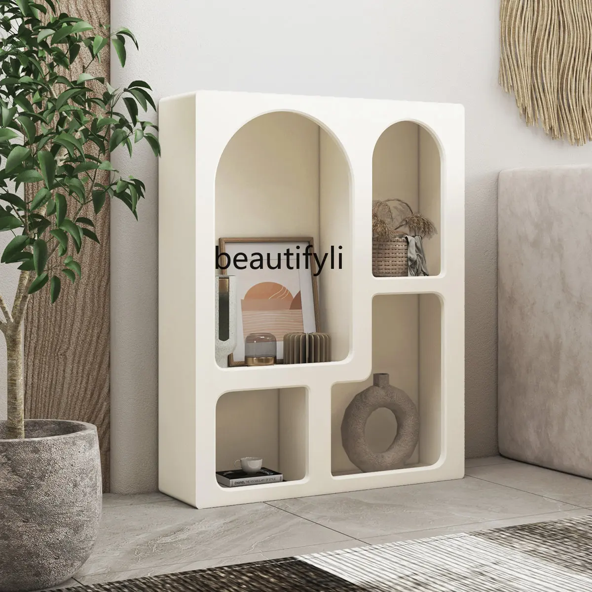 

yj Nordic Modern Cave Cabinet Entrance Cabinet Shelf Living Room Floor Curio Cabinet French Cream Style