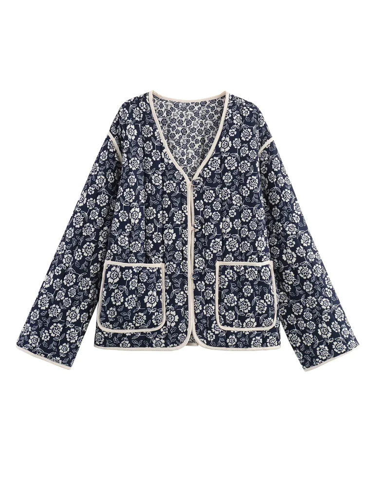 Женская Двухсторонняя стеганая куртка KAOPU ZA винтажная верхняя одежда с круглым