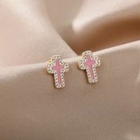 gothic enamel cross earrings for women girls zircon crystal stud earrings hip hop party earrings kpop jewelry gift