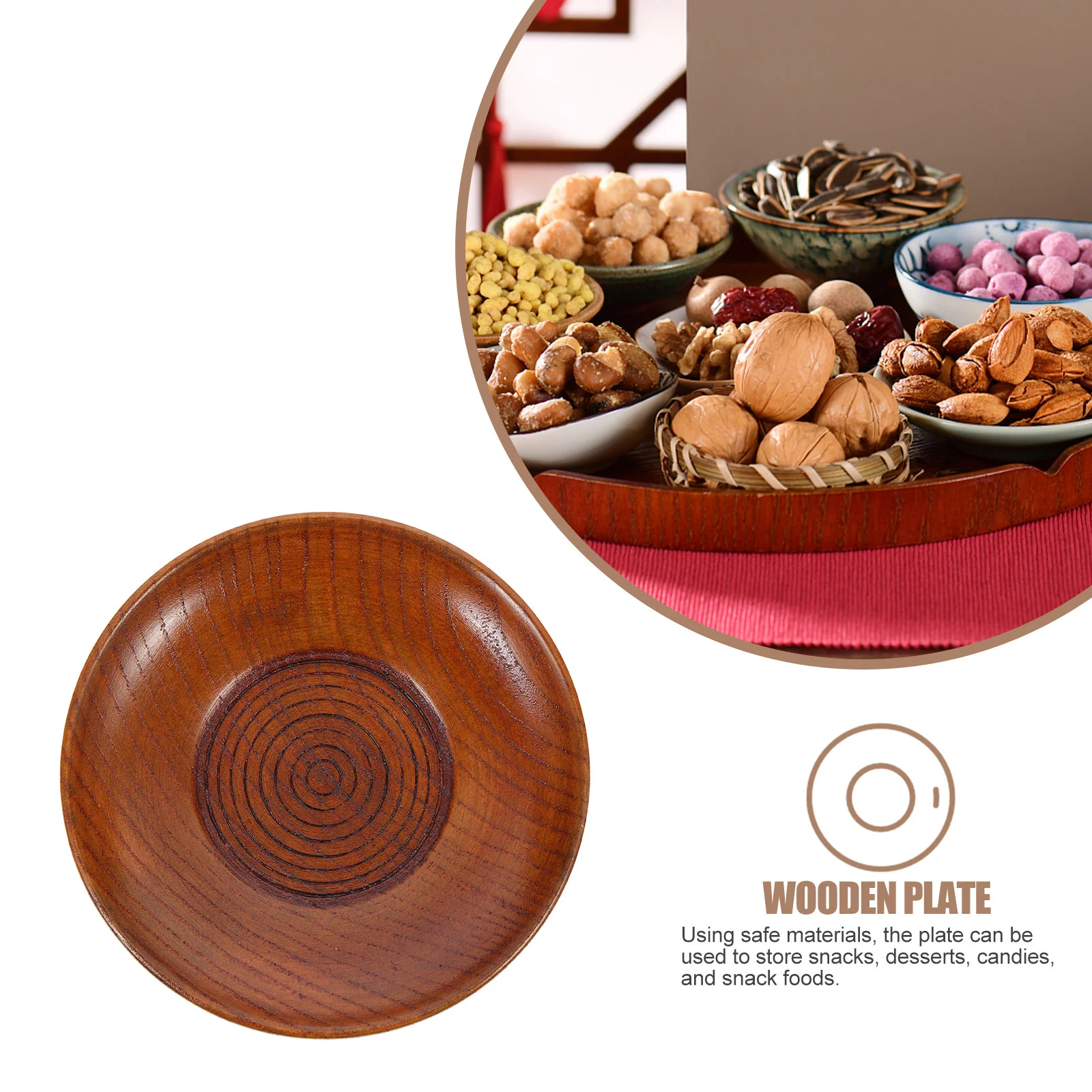 

Plate Dessert Plateskitchen Home Breakfast Storage Round Serving Tray Snack Holder Wooden Wood Dish