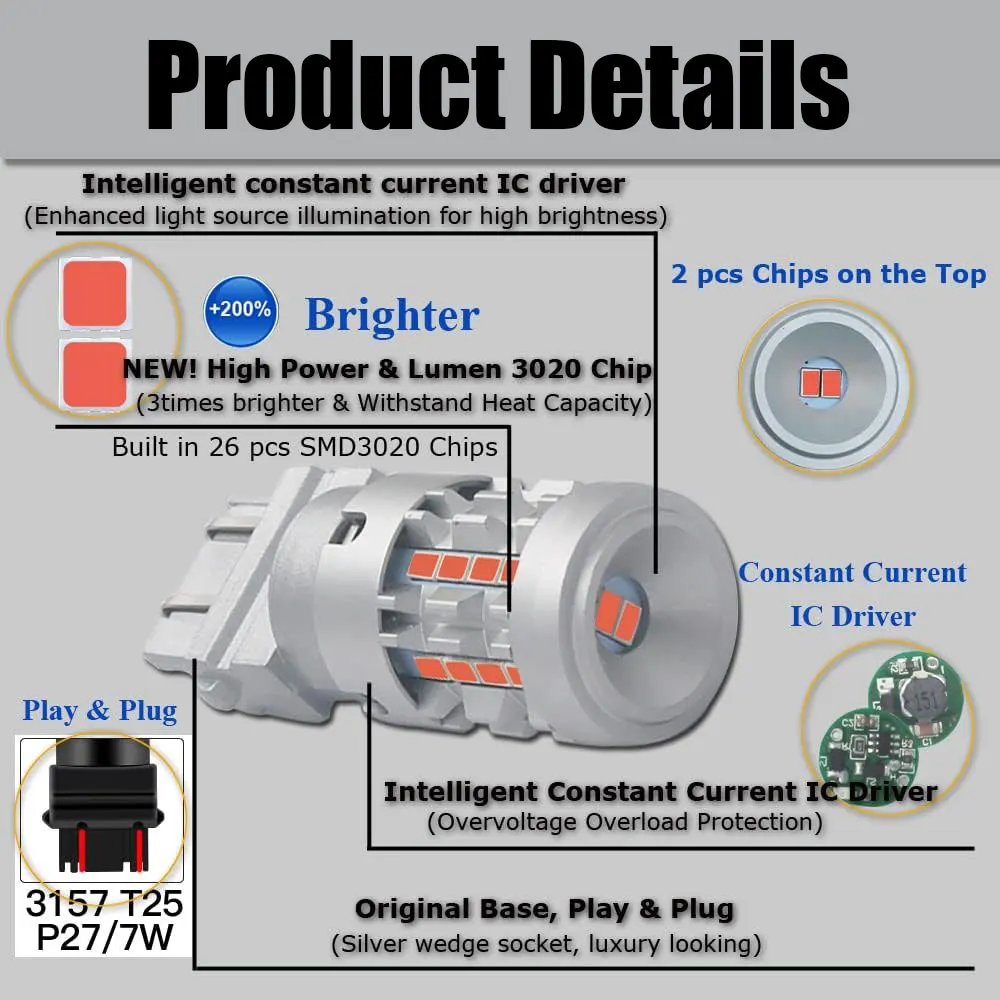 Супер яркие 2500 люмен 2 шт. T25 P27/7 Вт 3156 3157 лампочки 26-SMD светодиоды 3056 3156K 3157K 3057 3047 K 4114