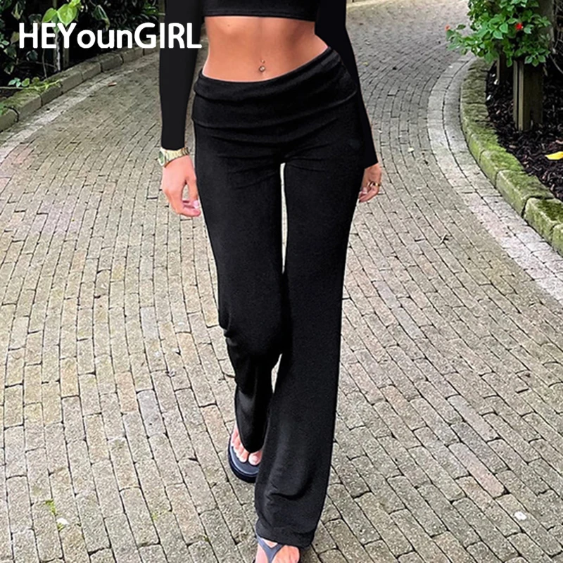 Женские Облегающие расклешенные брюки HEYounGIRL Y2K однотонная Базовая Повседневная