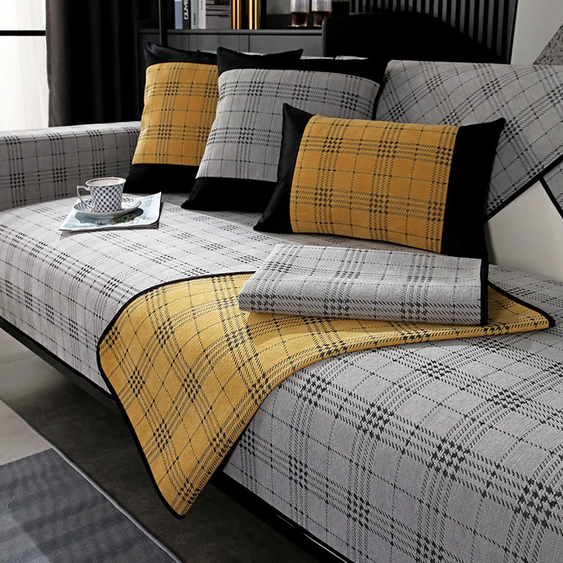 

Lattice Sofa Covers Car Living Office Mainstream Home Decoration 1/2/3/4-seater Cotton Plaid Sofa Slipcover Geometric Stripe