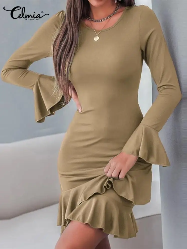 

Элегантное пикантное мини-платье Celmia 2022, модные облегающие вечерние платья с гофрированным подолом, повседневные короткие платья-футляры с...