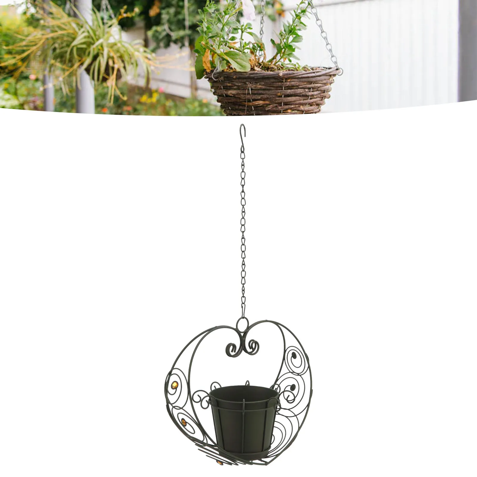 macetas Hanging Baskets Flower Pot Iron Chain Hook Heart Shaped Hanging Plant Holder for Garden Courtyard decoration