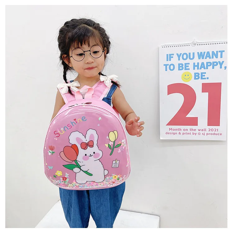New Korean Fashion Girls Schoolbags Cute Rabbit Children Small Backpacks Eggshell Quicksand Cartoon Backpack In Kindergarten Hot