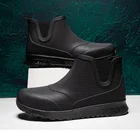 Ботинки мужские резиновые на платформе, непромокаемые ботильоны, без застежки, рабочая обувь, черные, Осень-зима 2022