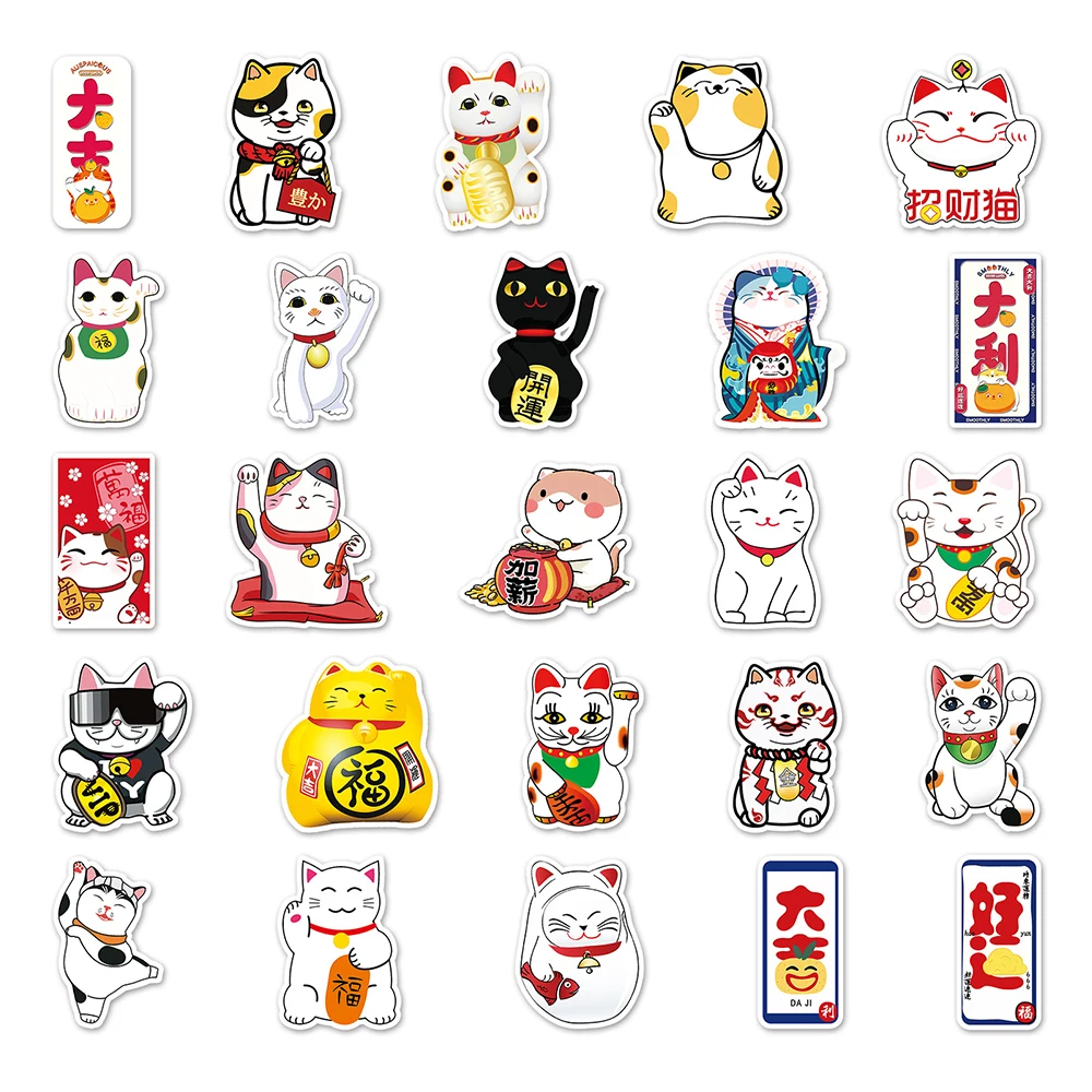 Фото 10/30/50 шт. Kawaii Maneki Neko Luck мультяшный кот наклейки граффити чехол для ноутбука и телефона автомобиль водостойкая милая наклейка детские игрушки №5