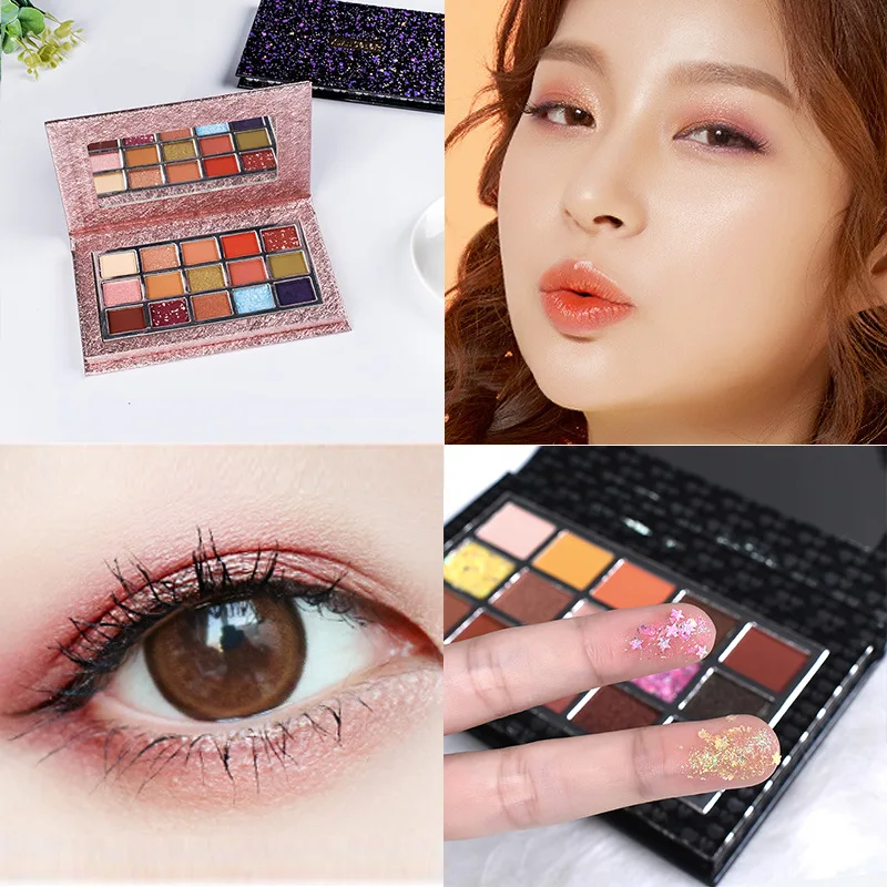

15 Colors Tiktok Bright Glitter Eyeshadow Highlighter Palette Natural High Pigmented Shrimmer Makeup Colorful Make Up Pallets