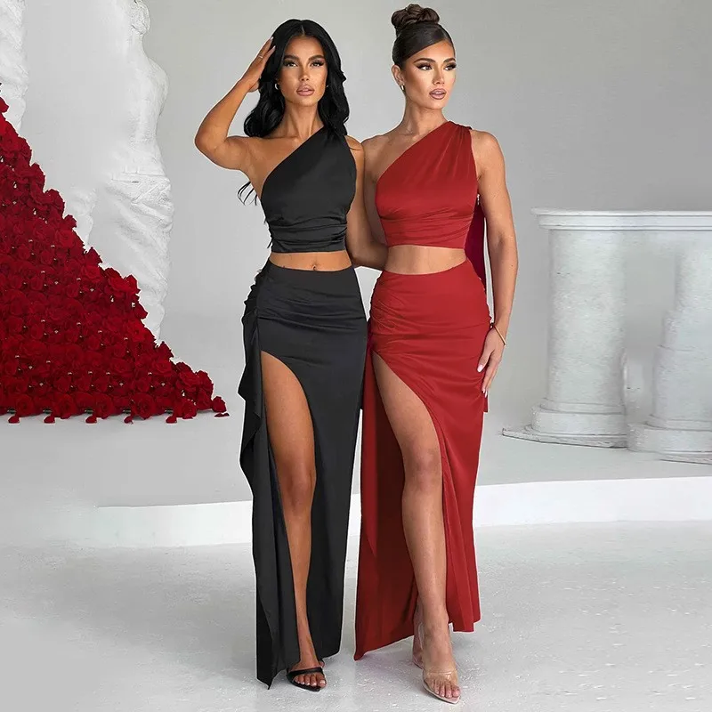 

Пляжное платье и туники накидка, бикини, наклонное плечо, атласный жилет, сексуальная юбка, раздельное приталенное, один костюм, монохромный спандекс