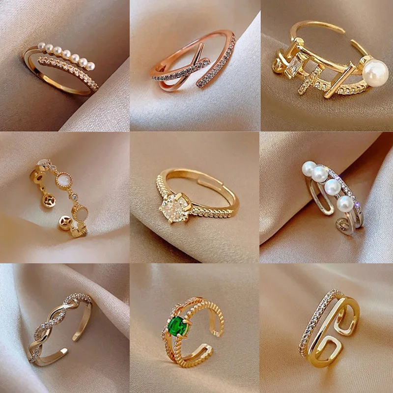 

French Romantic Pearl Zircon Open Rings For Woman Korean Fashion Jewelry Gothic Party Unusual Girl's Finger Ring