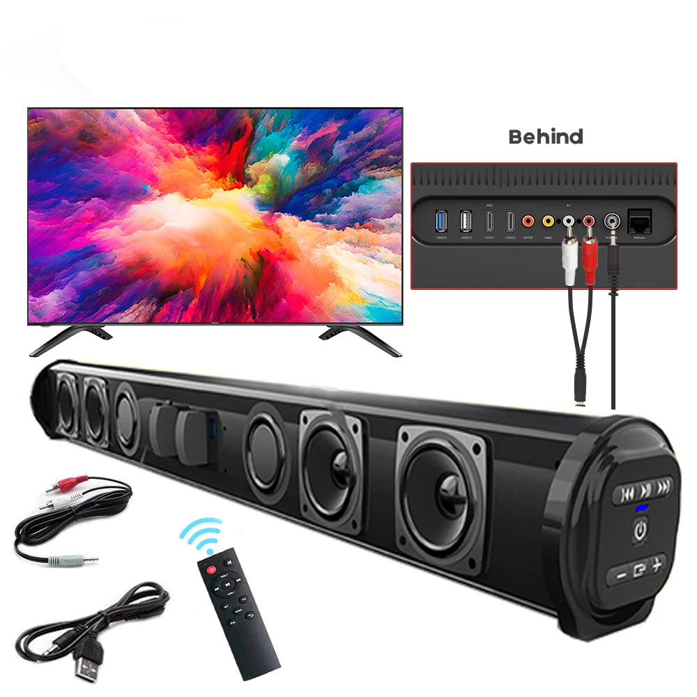 20W TV Sound Bar Wired and Wireless Bluetooth-compatible Home Surround SoundBar for PC Theater TV Speaker