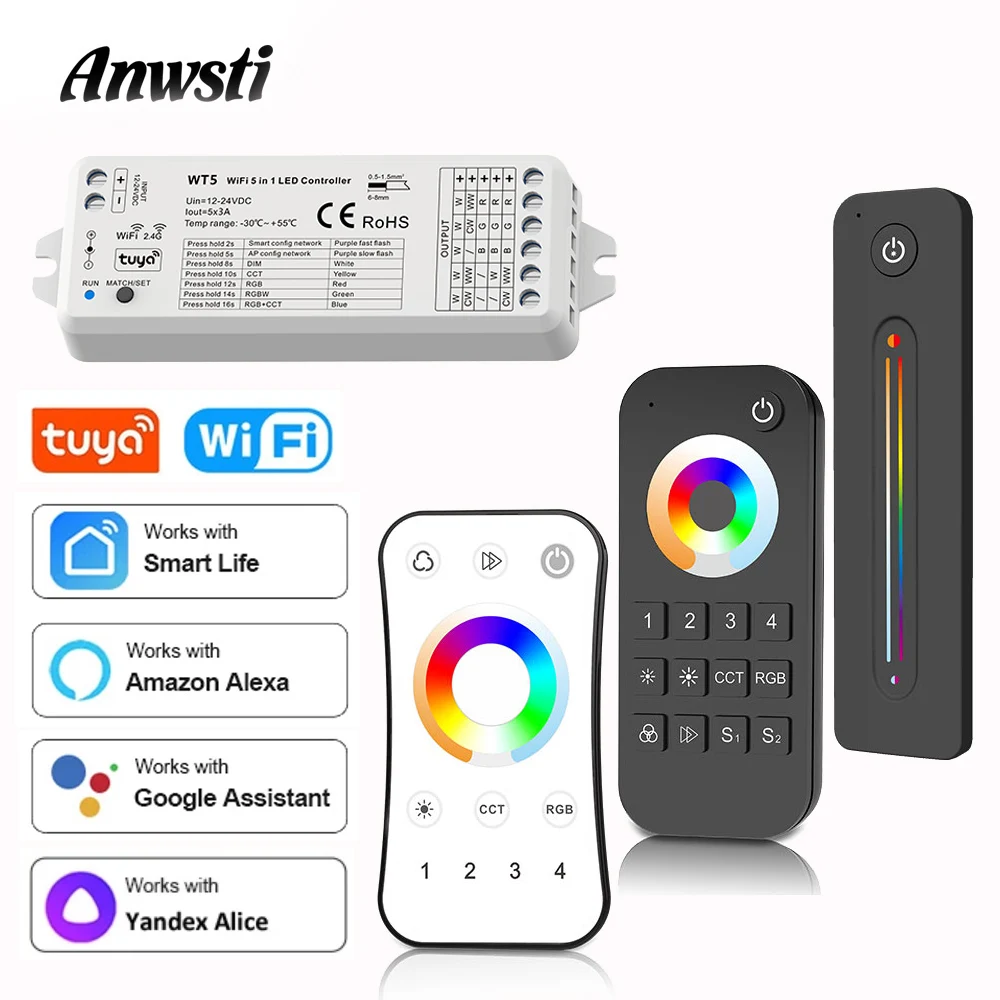 RGBCCT светодиодный контроллер 12V 24V 5CH PWM RF Беспроводной дистанционный умный Wi-Fi RGB WW