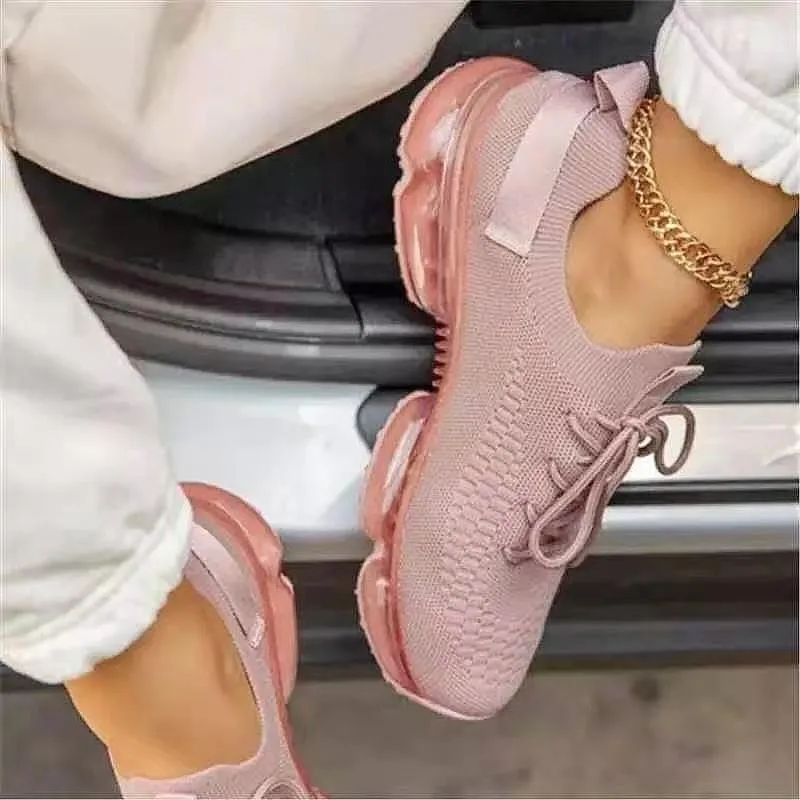 Women's Sneakers Trends 2022 Autumn New Stretch Fabric Ladies Breathable Casual Vulcanized  Large-Sized Sports Shoes