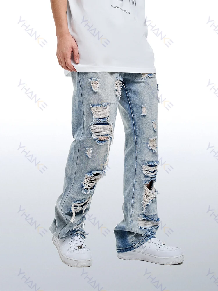 Street Clothing Wide Leg Jeans Men's Straight Feet Long Trousers Blue Jeans Y2k Men’s Jeans Ripped Jeans Men Clothing Denim