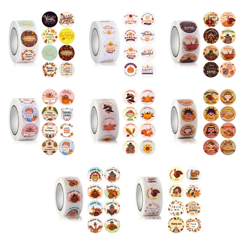 

500pcs Happy Thanksgiving Day Stickers Funny Grateful Design for Holiday Harvest Party Decoration Gift Wrap Labels School