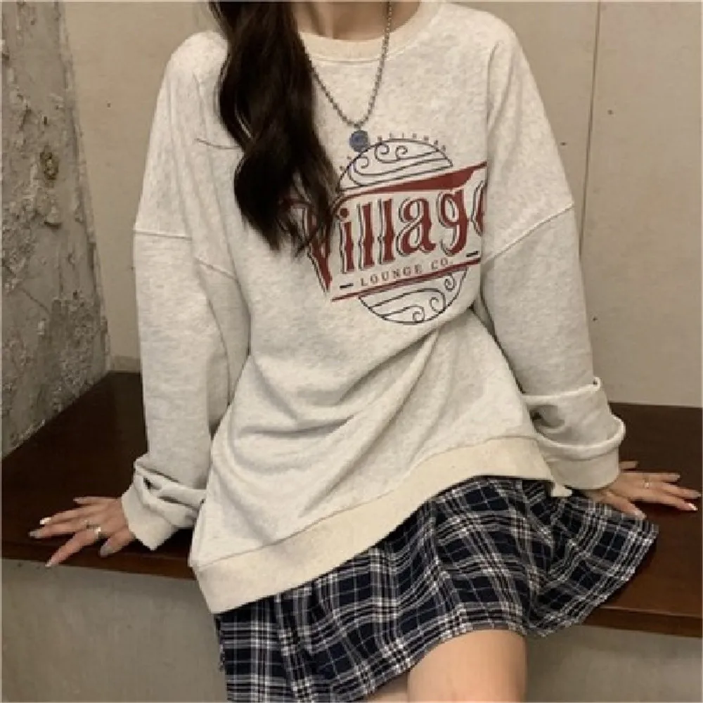 

Student Pullover Sweater Hoodie Retro Loose Print Ins Lazy Style New 2022 Japan Korean Casual Autumn Spring Ladies Tops Fashion