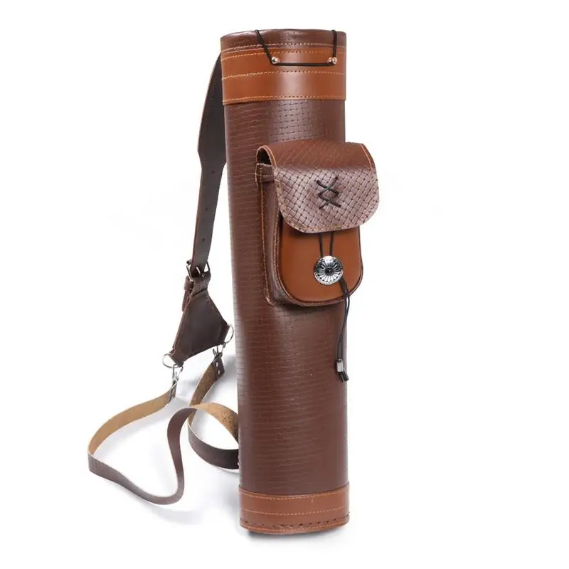 Traditional Genuine Leather Back-mounted Quiver Bow Arrow Holder Backpack Bucket Organizer With Large Pouch Handmade Straps Belt