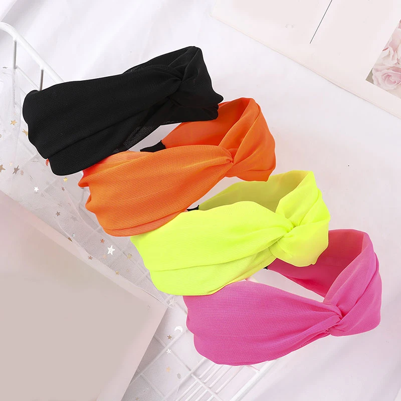 

Fluorescent Color Cross Knotted Wide-brimmed Headband Solid Color Bow-knot Head Hoop Korean Version New Fashion Hair Hoop