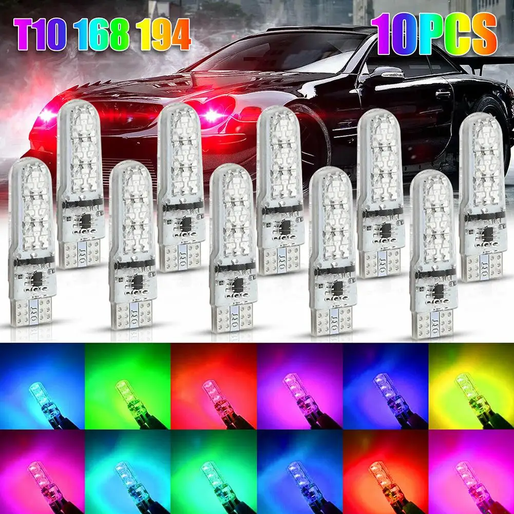 10 Pcs Auto Multi-color Rgb T10 168 194 Led Bulbs With Remote Control Car Parking Lights Width Indicator