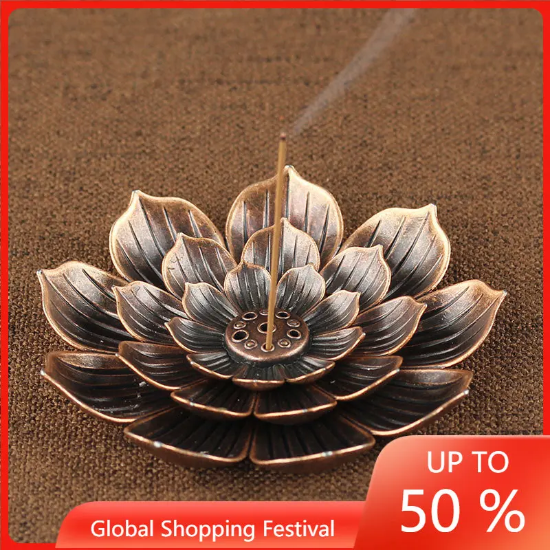 

Backflow Incense Burner Stick Incense Holder Home Buddhism Decoration Coil Lotus Censer Bronze Air Vaporizer Home Decor Supplies