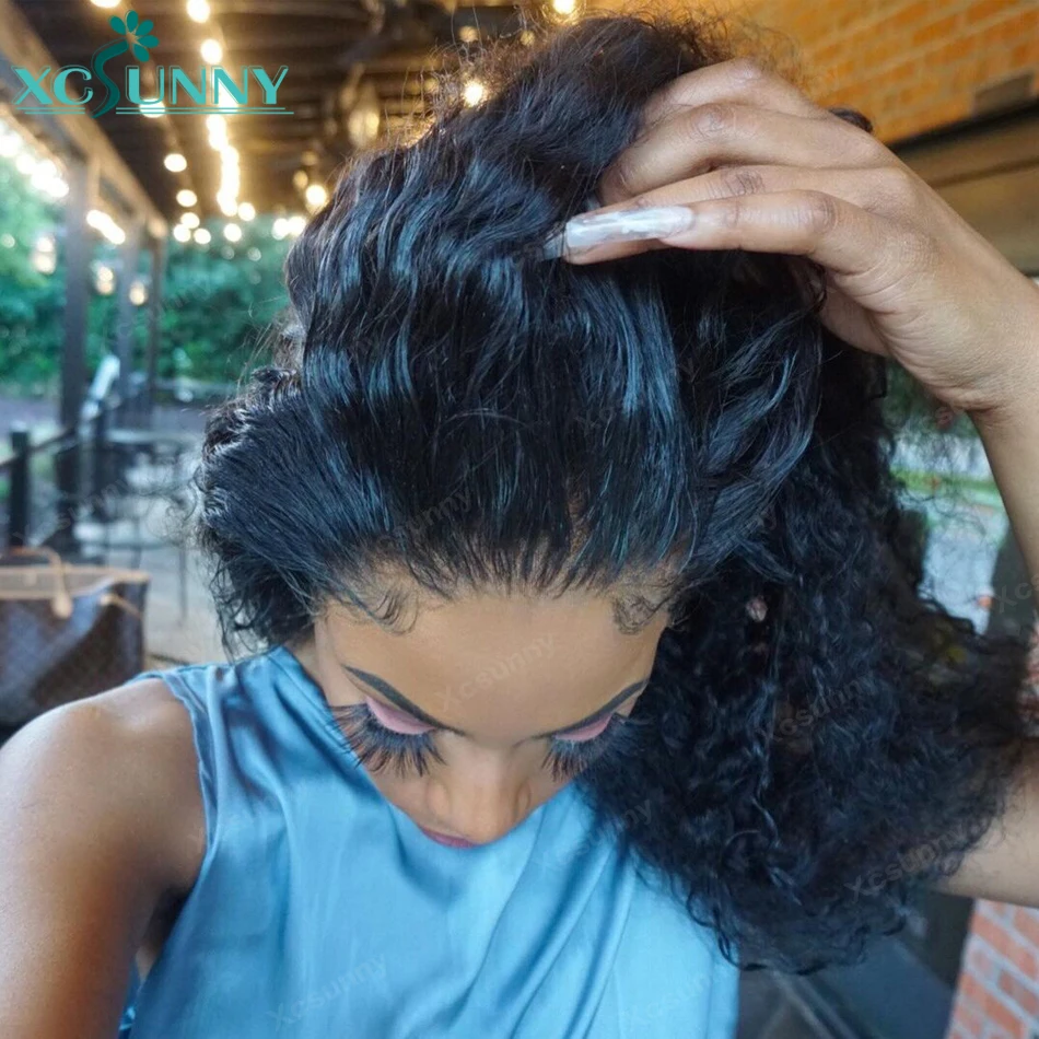 

Curly Human Hair Wig Deep Wave Frontal Wig 13x6 Lace Front Wig Glueless 200 Density Remy Brazilian Free Part Pre Plucked Xcsunny