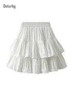 womens sweet ruffles solid mini skirt elastic high waist pleated white a line flared skater skirts for girls 2022 summer k69