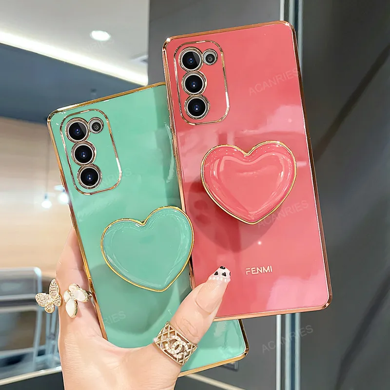 

S 21 20 Plating Love Heart Phone Holder Case For Samsung Galaxy S21 Plus Ultra S20 Fe 5g S22 Luxury Silicone Cover On S20fe