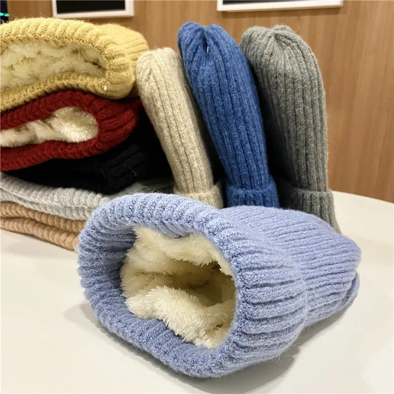 

Solid Plush Thick Warm Knitted Beanie Men Hats for Women Skullies Beanies Hip Hop Cap Bonnet Bonnets Femme Gorras Hombre Homme