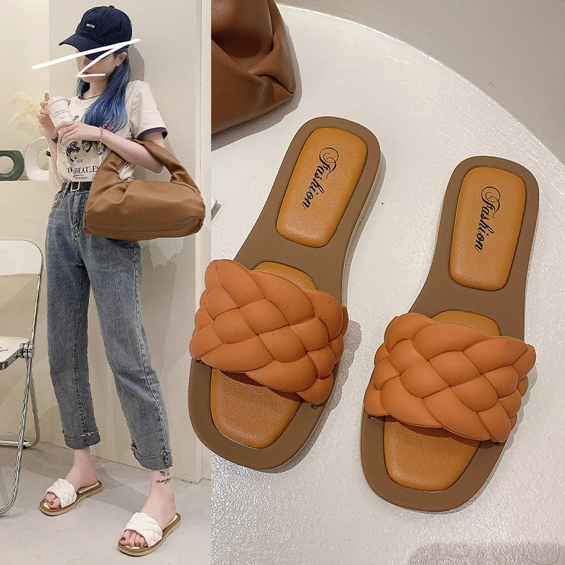 

2022 New Summer Indoor Woven Slippers Women Sandals Female Outdoor Beach Casual Flat Flip Flop Ytmtloy Zapatillas Mujer Casa