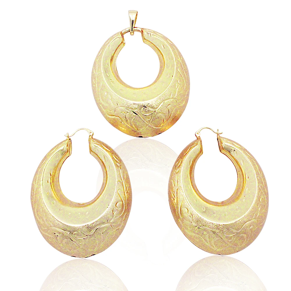 

Sunnice Free Chain New Design Big Drop Hollow Gold Plated Jewelry Set African Pendant Necklace Texture Circle Earrings For Women