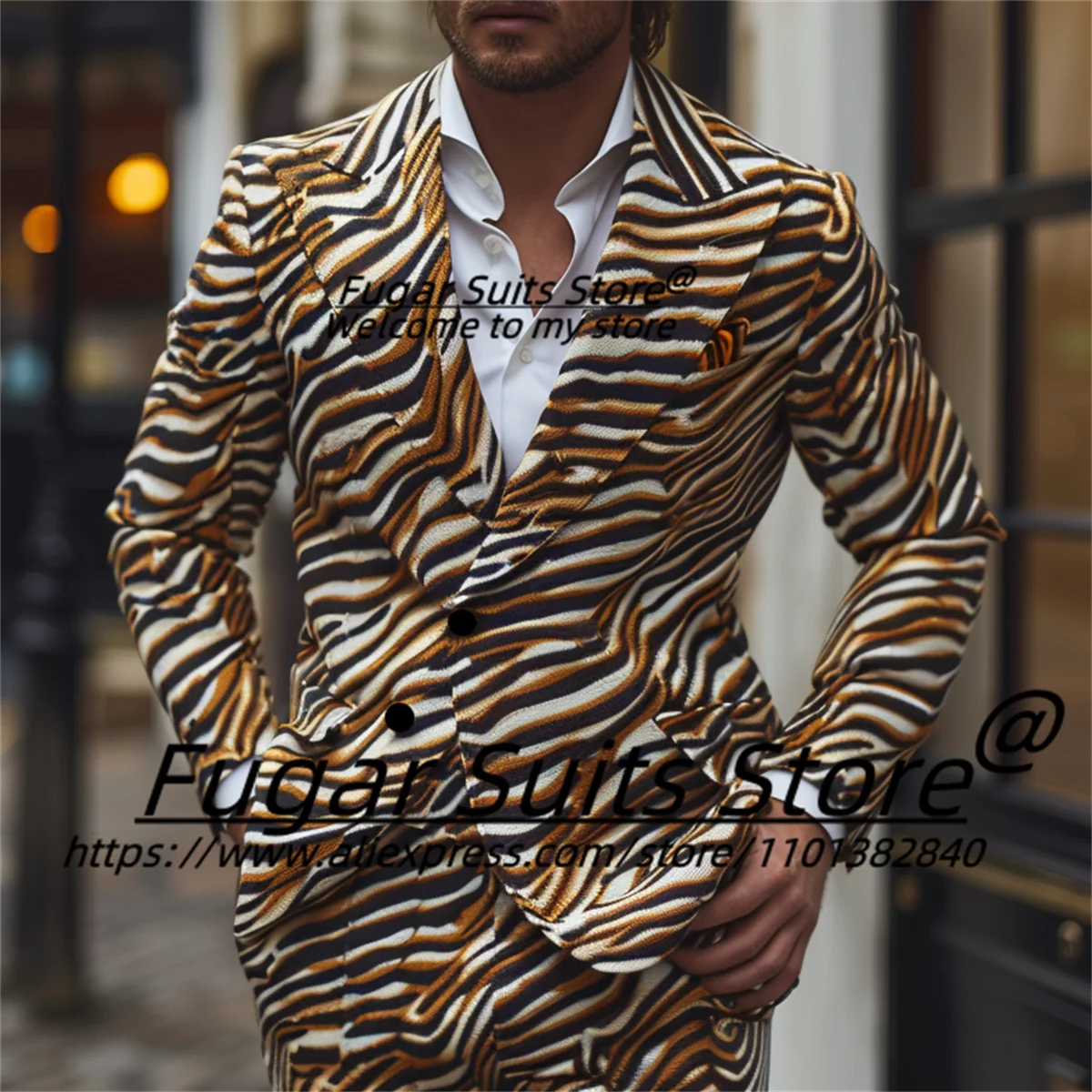 Модные повседневные мужские костюмы с леопардовым принтом облегающие смокинги