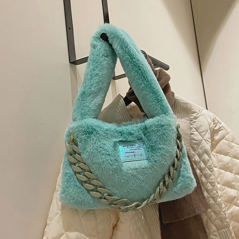 

2023 New Women's Bag Plush Bag Acrylic Chain Plush Handbag Autumn and Winter Soft Shoulder Bag Handbag