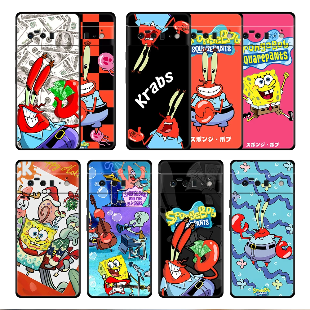 

SpongeBobs Cartoon Krabs Case Cover for Google Pixel 6 6Pro 5a 4a 3 4 XL 5 Pro 4G 5G 4XL Armor Shockproof Silicone Luxury Style