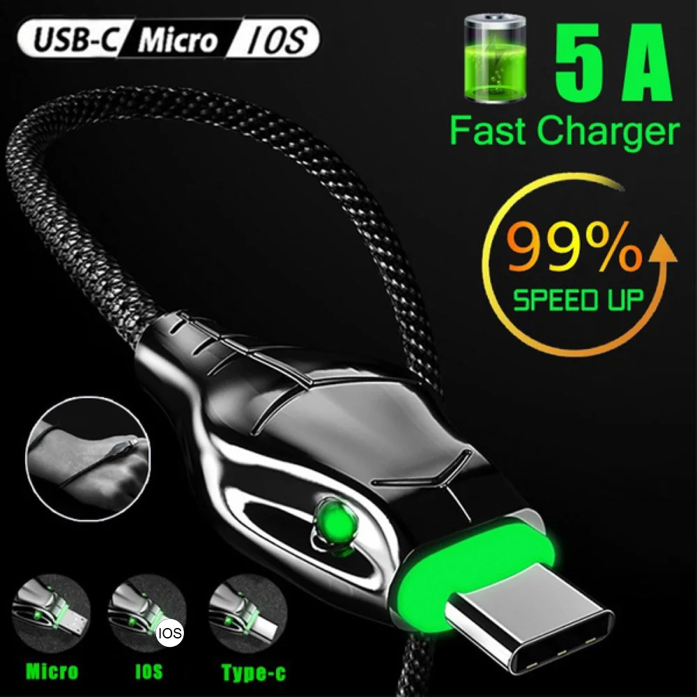

New Black Mamba 5A Fast Charging Cable USB Type C Cable For Samsung S20 S10 Phone Cord For Huawei For iPhone For Xiaomi