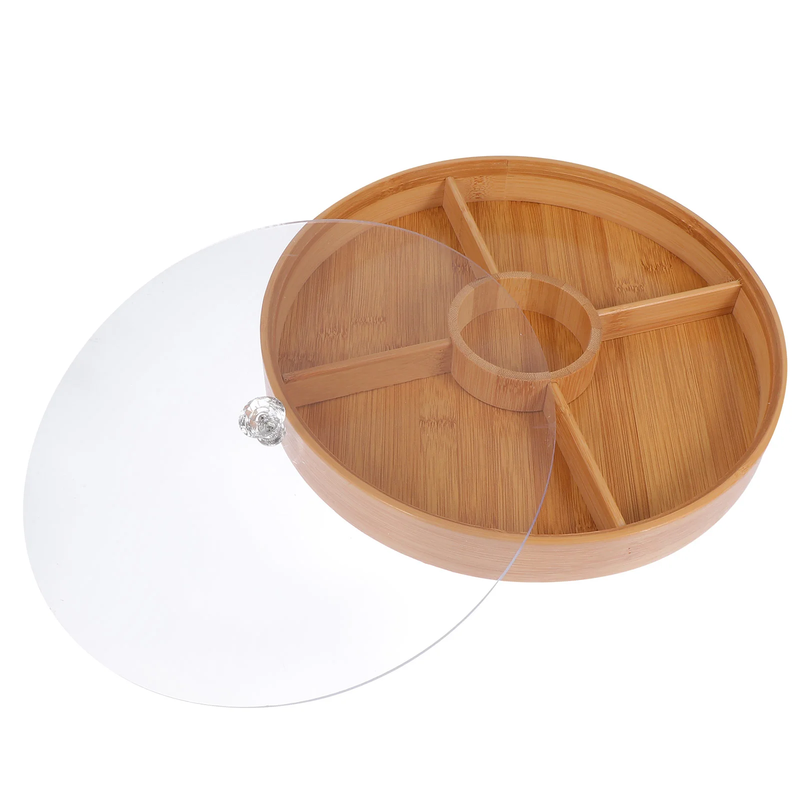 

Serving Tray Container Snack Fruit Plate Storage Dried Bowls Candy Platter Wooden Plastic Divided Dishes Portable Grids Lid Nuts