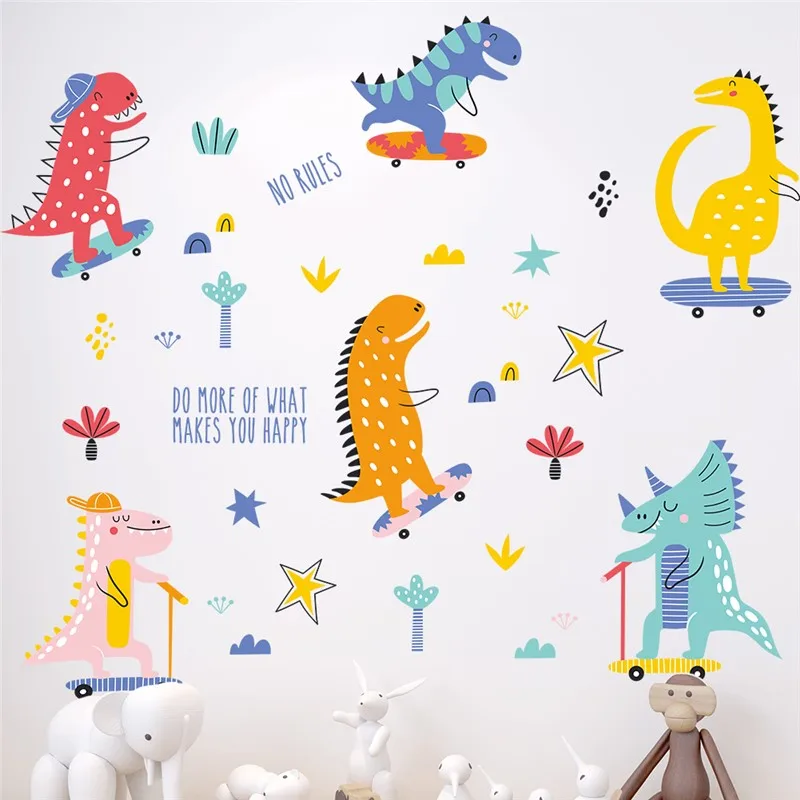 Настенная наклейка DEOWUU Динозавры на коньках