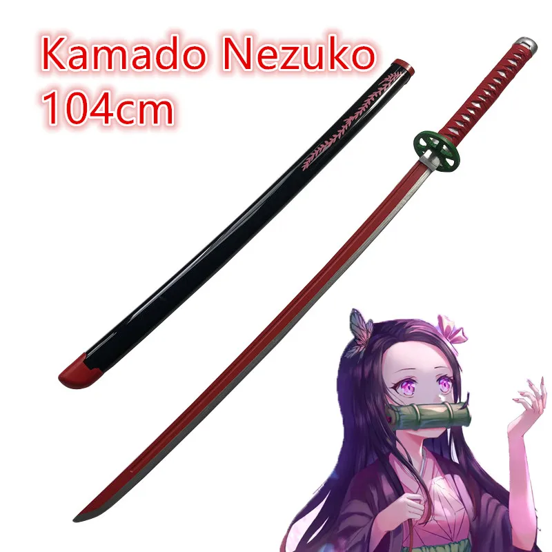 

Anime 1:1 Kimetsu no Yaiba Sword Weapon Demon Slayer Kamado Nezuko Cosplay Sword Ninja Knife wood toy 104cm