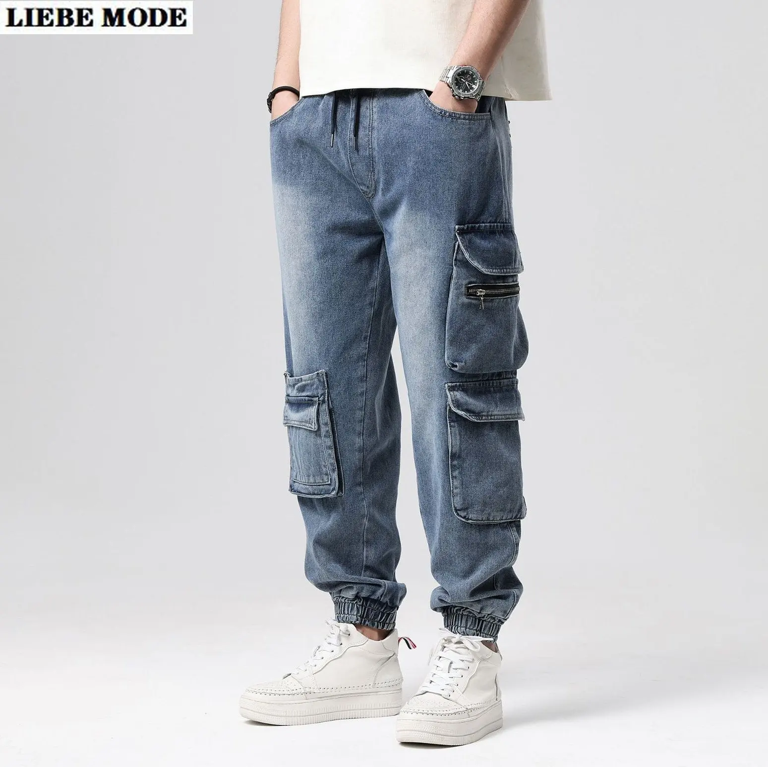 2023 Loose Jeans Men Denim Pants Baggy Straight Hip Hop Skateboard Cargo Jeans Oversized Blue Wide Leg Trousers Large Size 44 46