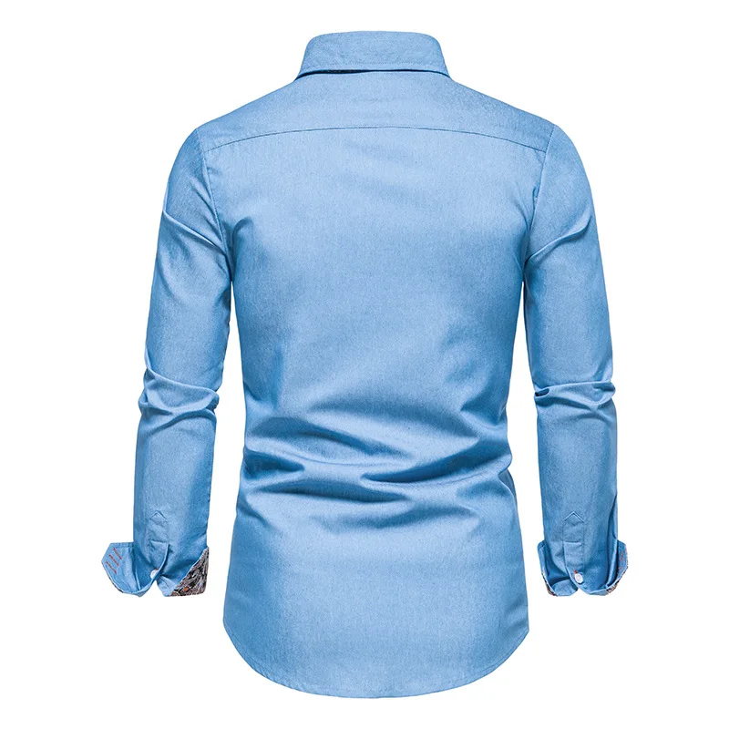 Мужская джинсовая рубашка в ковбойском стиле повседневная приталенная с длинным