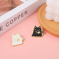 xedz cartoon black and white cat enamel pin cute kitten bell ghost metal brooch backpack badge jewelry accessories jewelry gift
