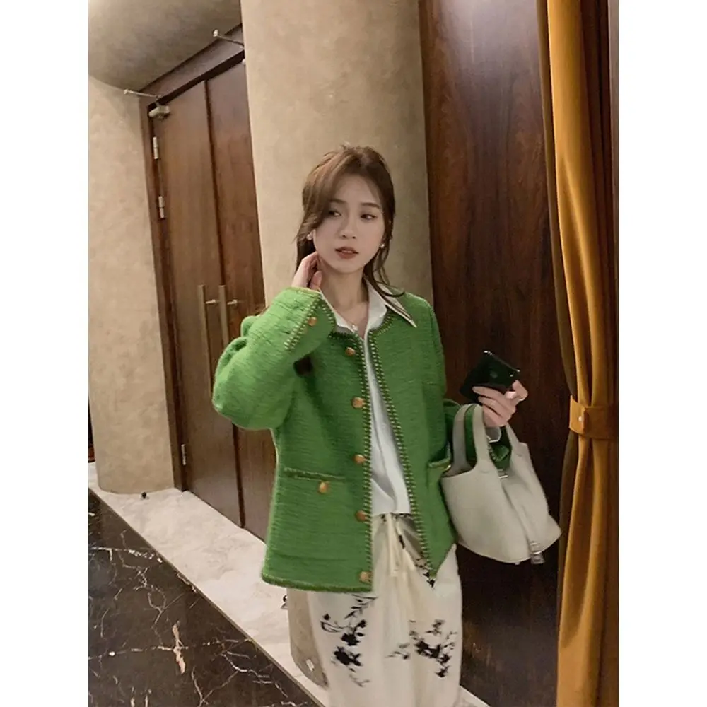 Женское твидовое пальто с маленьким запахом Короткие однотонные куртки