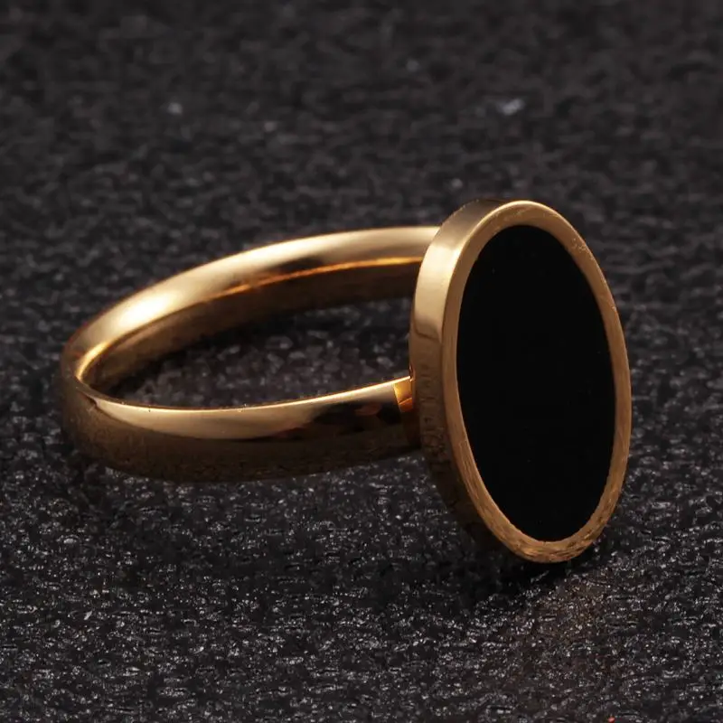 

Vintage Black Oval Design Stainless Steel Charm Wedding Party Charm Rings Brand Men Women Fashion Rings anillo Jewelry
