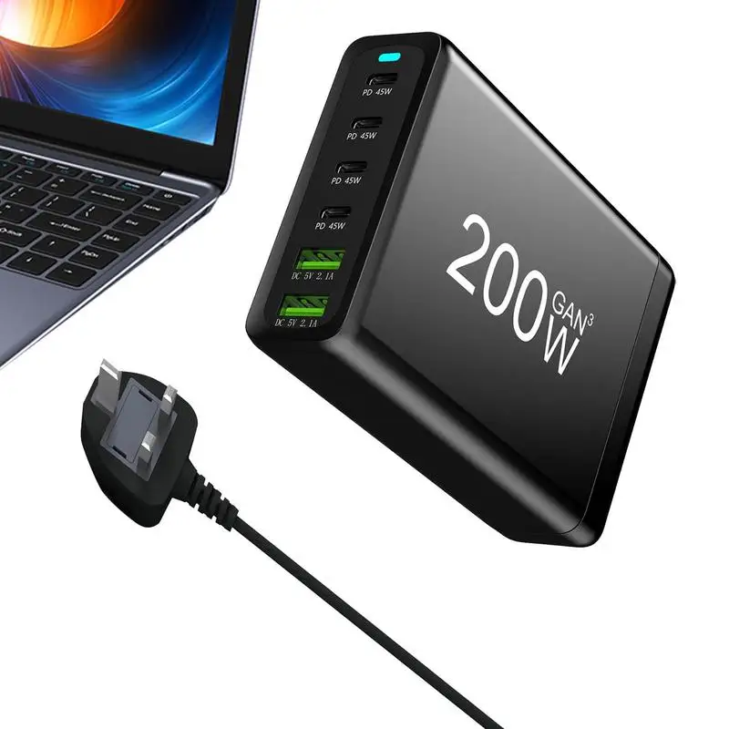 

Charging Station 6 Ports Desktop Fast Charging Station 200W Portable PD Fast USB Wall Charger For Smart Phone And