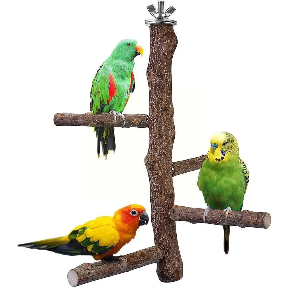 

Bird Perch Stand Toy, Natural Wood Parrot Perch Bird Cage Branch Perch Accessories for Parakeets Cockatiels Conures Macaws D5A3