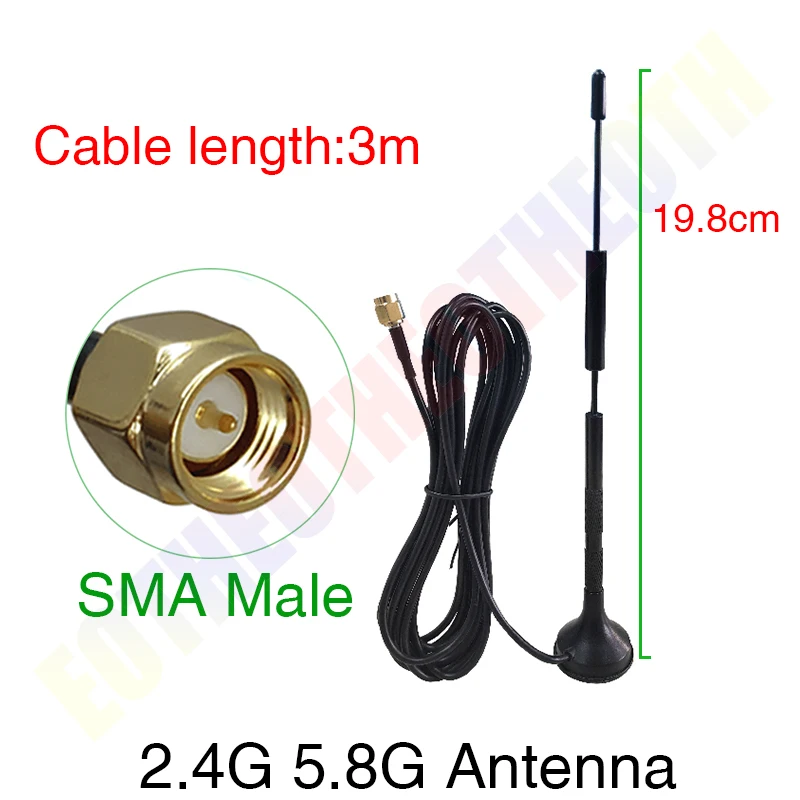 EOTH 1 2pcs 2.4g 5.8g antenna Magnetic base 12dbi sma male Pure copper wlan wifi dual band antene router antena 3m RG174 cable - купить по