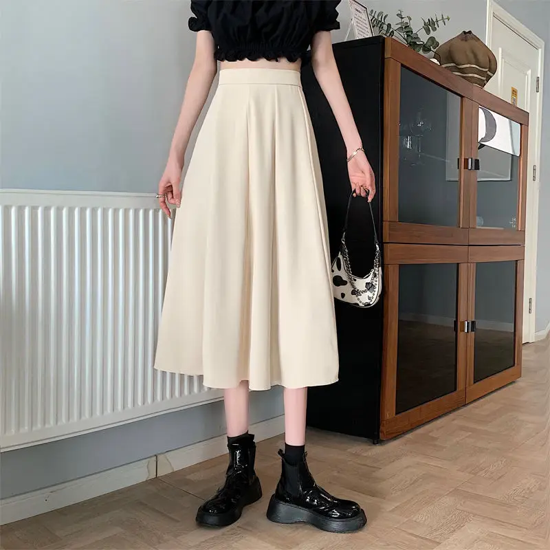 

Korean Style Long Pleated Skirts Women Fashion 2022 Autumn Elegant A Line High Waisted Summer Midi White Skirt Girls Jupe Femme